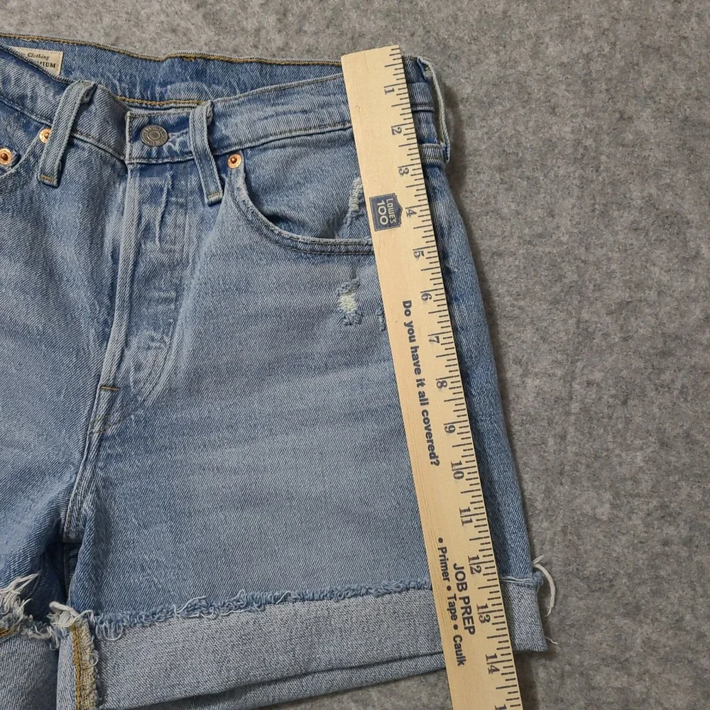 Levi's 501 Original Shorts Women 26 Light Blue Distressed High Waisted Denim